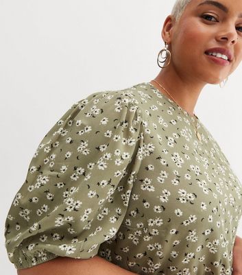 Click to view product details and reviews for Curves Green Floral Crepe Puff Sleeve Mini Smock Dress New Look.