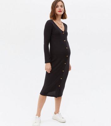 Click to view product details and reviews for Maternity Black Ribbed Button Front Midi Dress New Look. Click to view product details and reviews for Maternity Black Ribbed Button Front Midi Dress New Look.