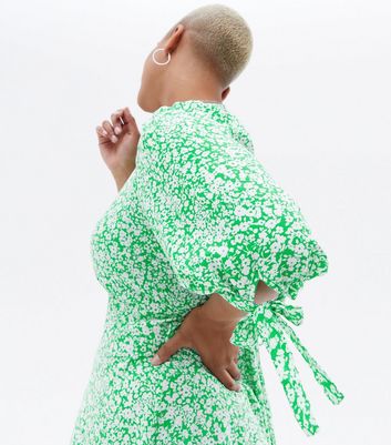 Click to view product details and reviews for Curves Green Ditsy Floral Tie Sleeve Mini Dress New Look.