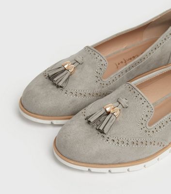 shop for Wide Fit Grey Suedette Tassel Wedge Loafers New Look Vegan at Shopo