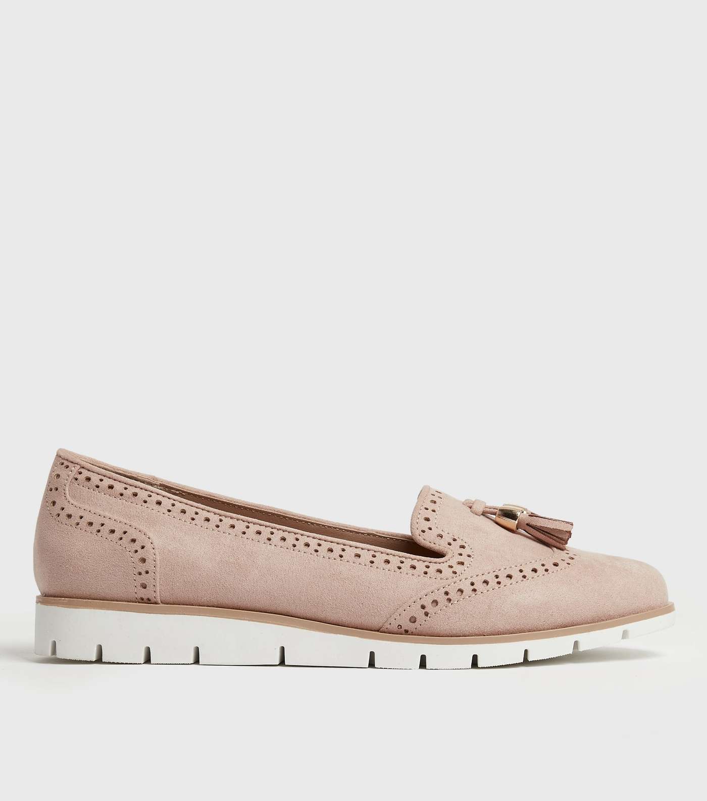 Wide Fit Pale Pink Suedette Tassel Wedge Loafers