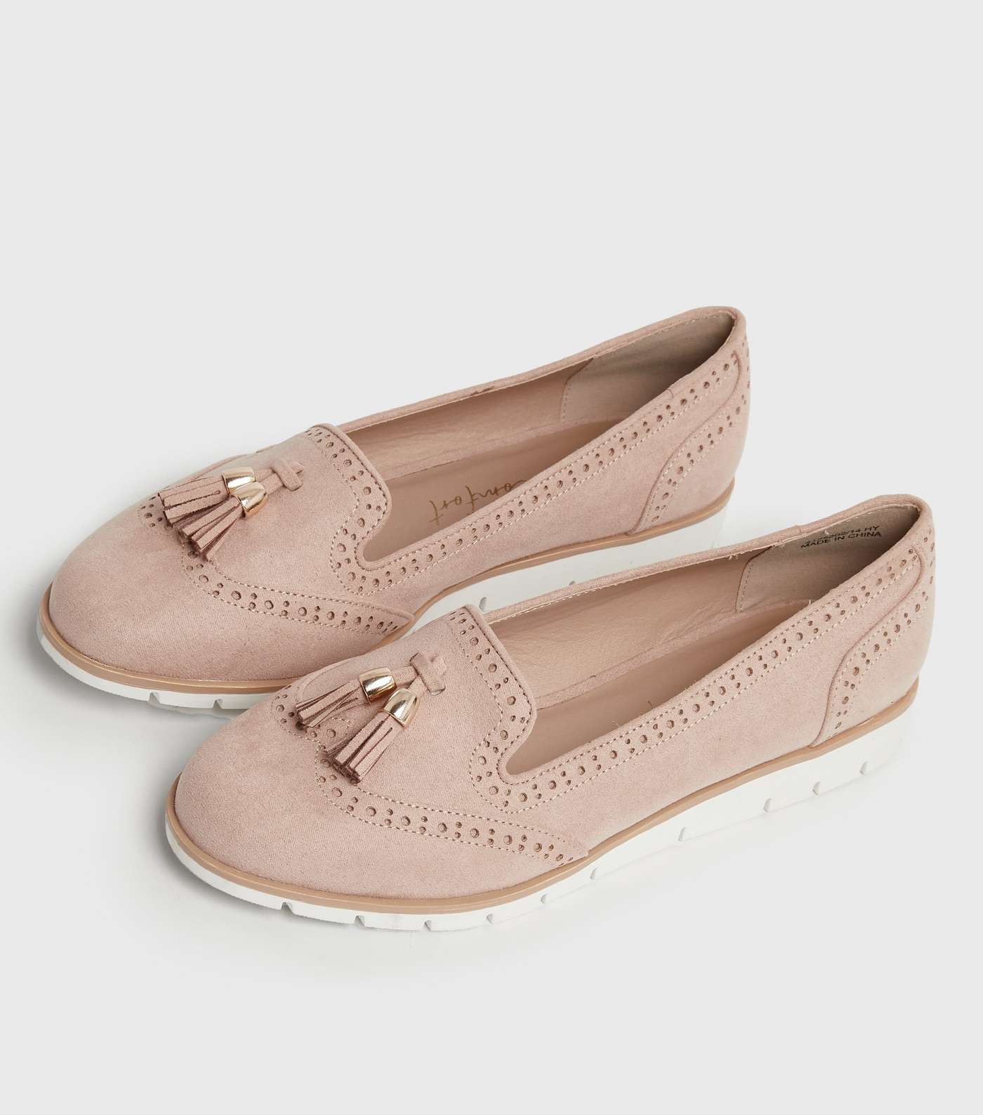 Wide Fit Pale Pink Suedette Tassel Wedge Loafers Image 3