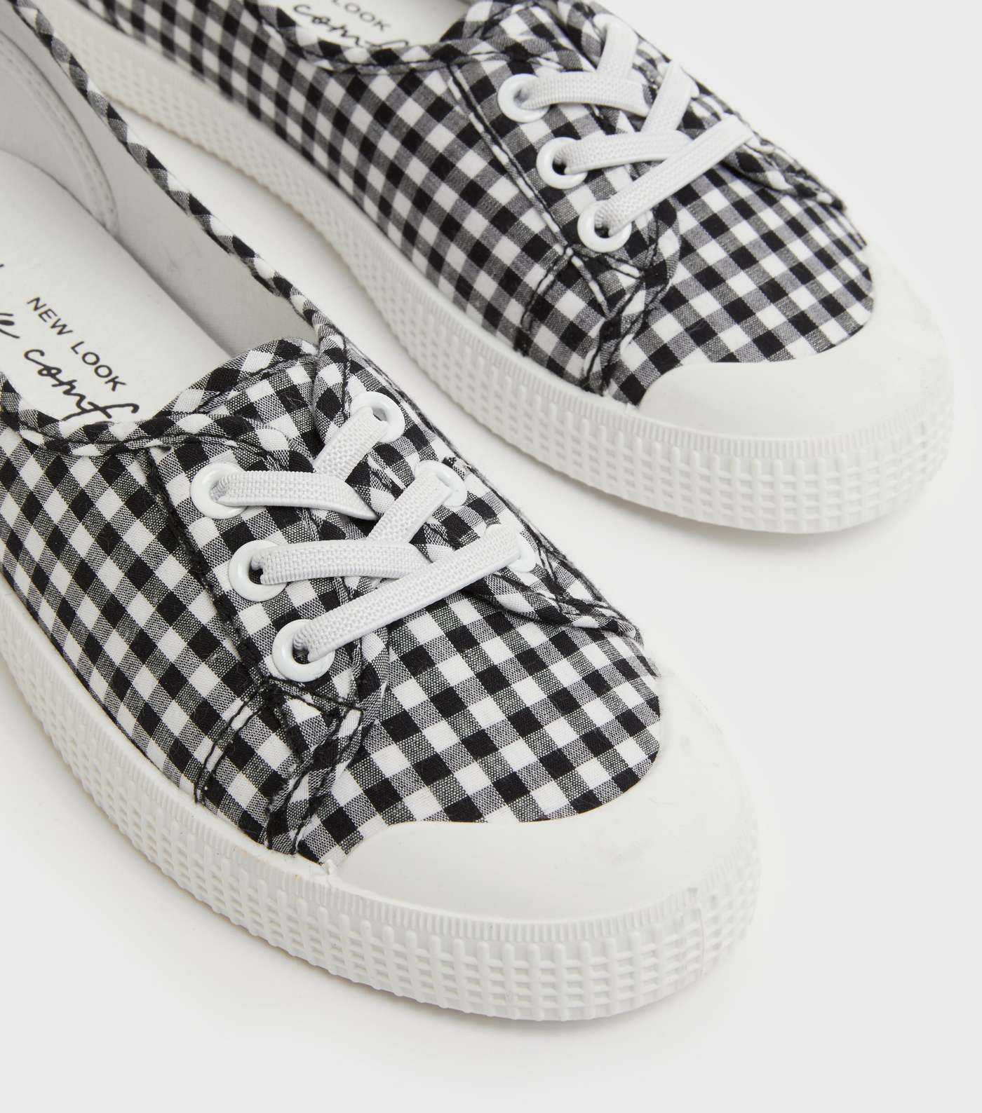 Black Gingham Slip On Lace Up Trainers Image 4