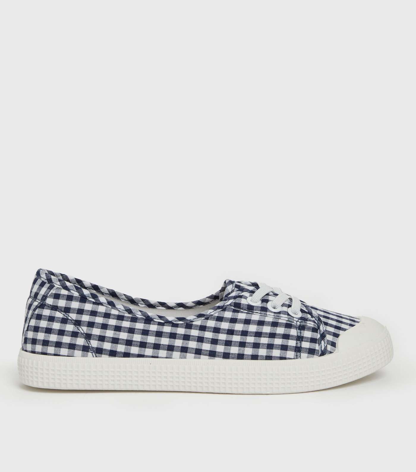 Navy Gingham Slip On Lace Up Trainers