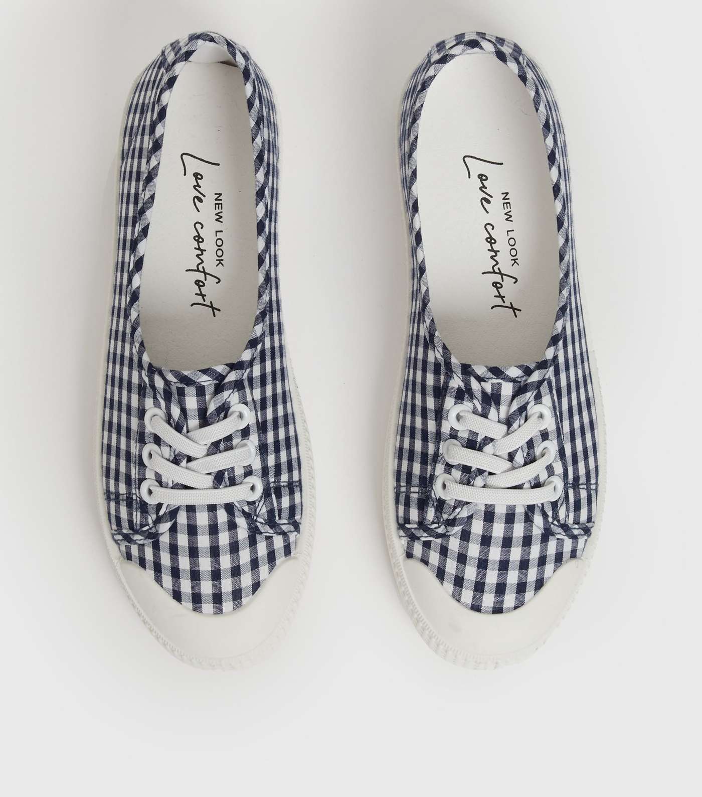 Navy Gingham Slip On Lace Up Trainers Image 3