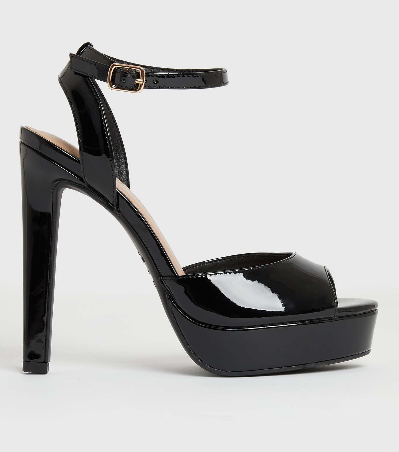 Black Patent 2 Part Stiletto Platform Heel Sandals