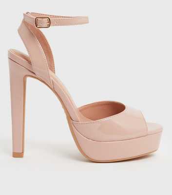 Pale Pink Patent 2 Part Stiletto Platform Heel Sandals