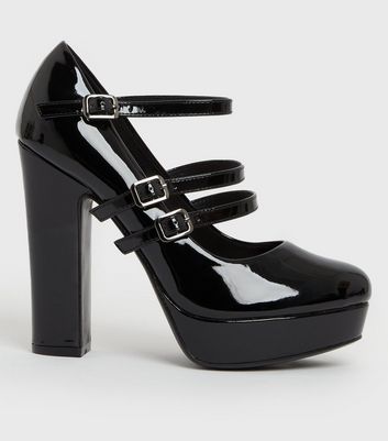 black patent court shoes block heel