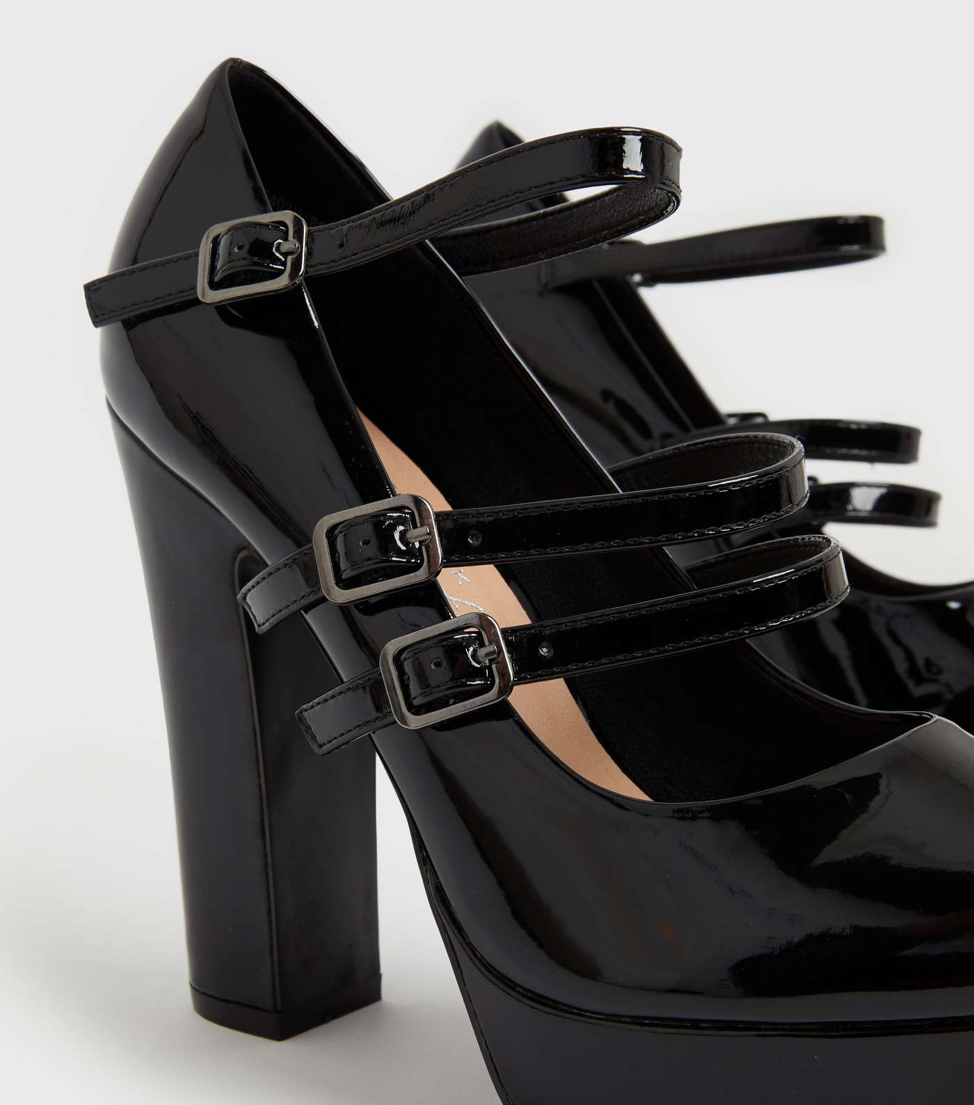 Black Patent Block Heel Platform Court Shoes Image 4