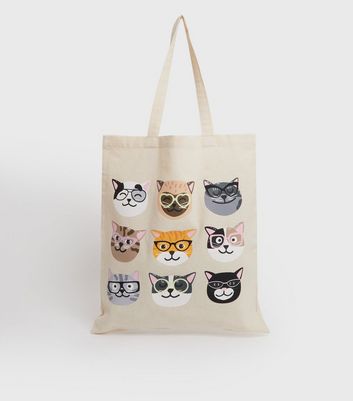 Cream Cat Canvas Tote Bag New Look