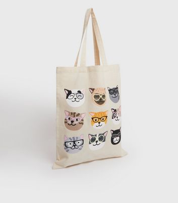 shop for Cream Cat Canvas Tote Bag New Look at Shopo