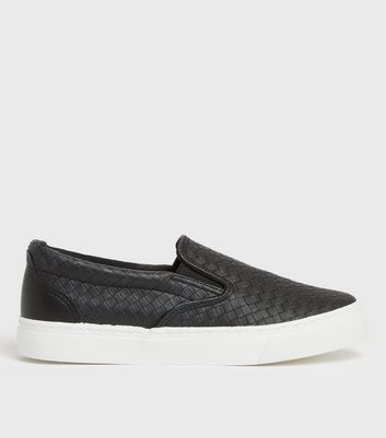 Black Faux Croc Slip On Trainers | New Look