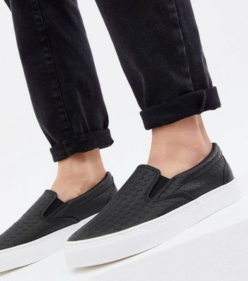 Click to view product details and reviews for Black Faux Croc Slip On Trainers New Look Vegan.