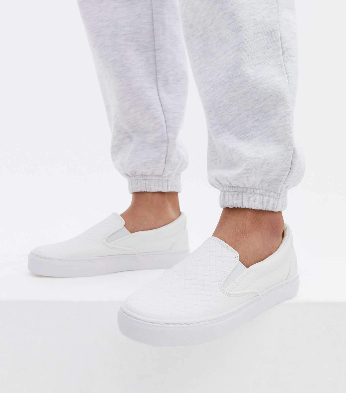 White Faux Croc Slip On Trainers Image 2