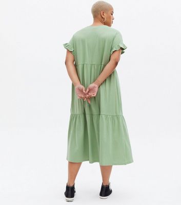 Damen Bekleidung Curves Mint Green Jersey Frill Midi Smock Dress