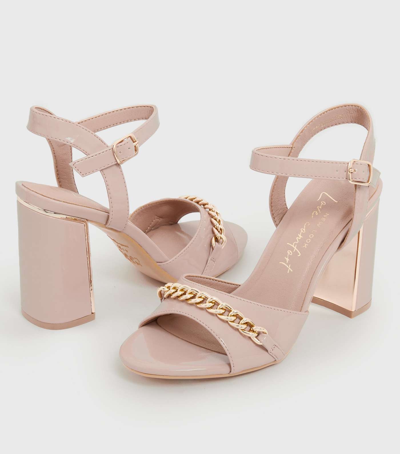 Pale Pink Patent Chain Block Heel Sandals Image 2
