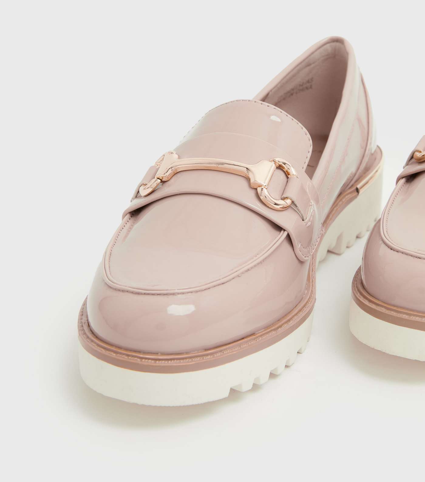 Pale Pink Patent Metal Trim Chunky Loafers Image 4