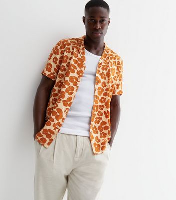 Orange Floral Revere Collar Short 