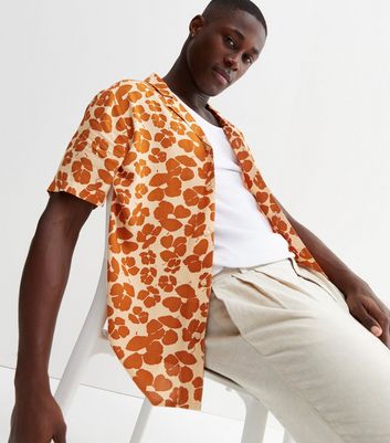 Orange Floral Revere Collar Short 