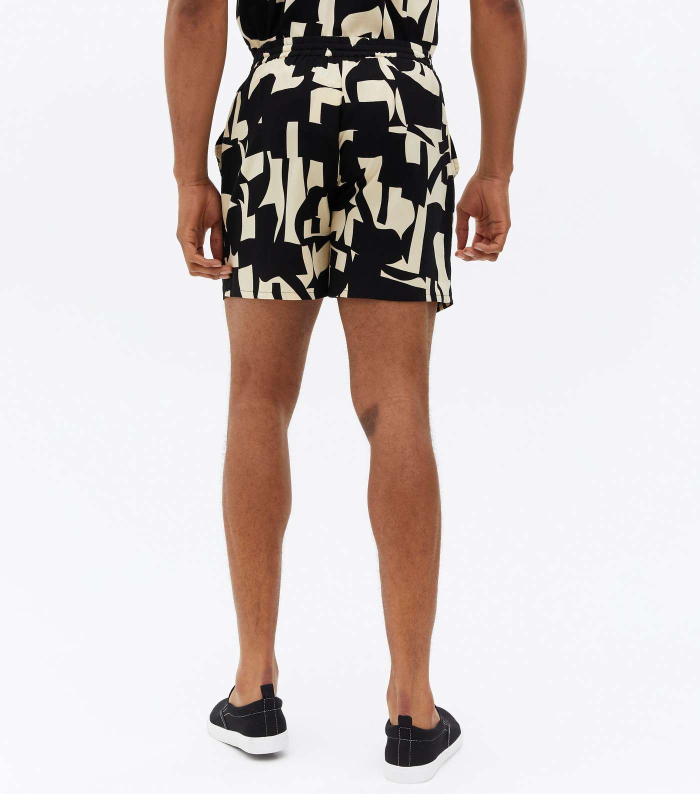 Black Abstract Tie Waist Shorts Image 4