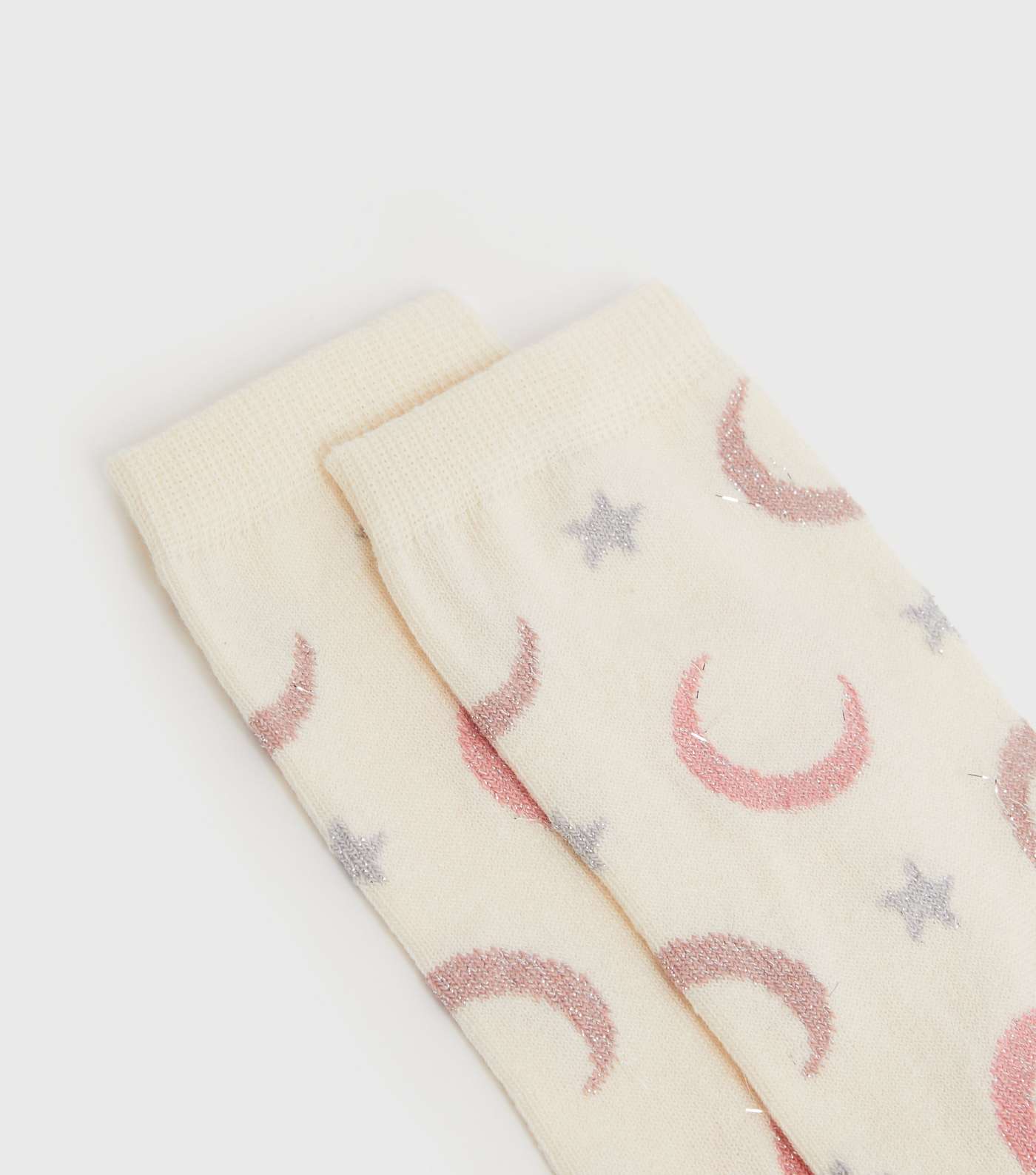 Off White Glitter Star and Moon Socks Image 2