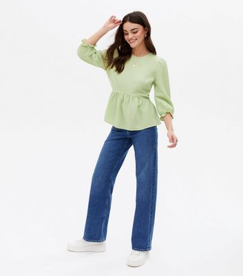 Click to view product details and reviews for Light Green Textured Tie Back Peplum Blouse New Look.