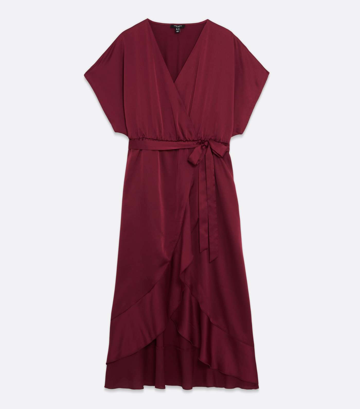 Curves Burgundy Satin Midi Wrap Dress Image 5