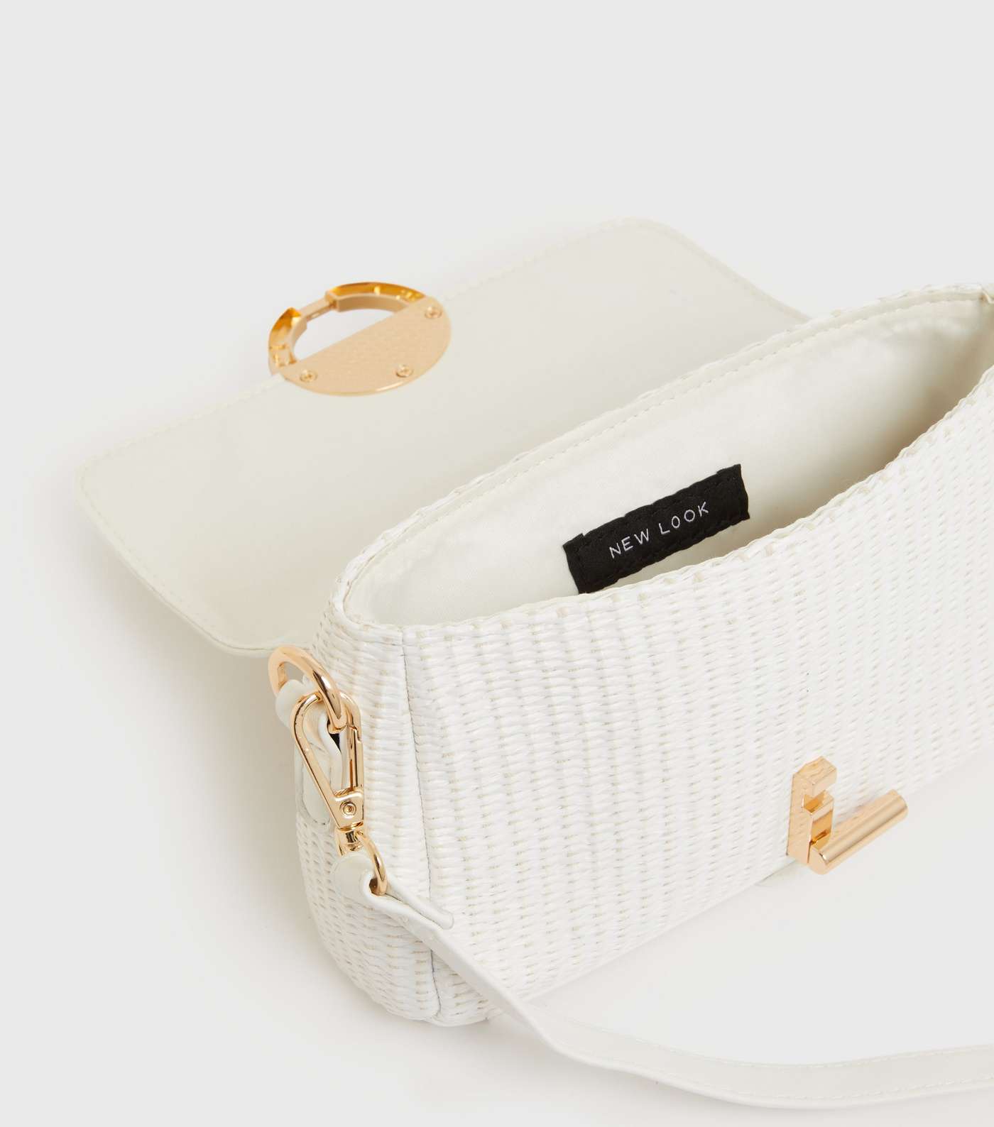 White Straw Effect Ring Front Cross Body Bag Image 4
