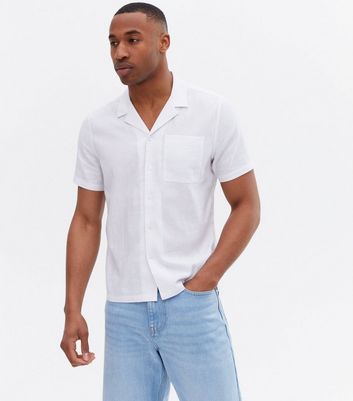 White Linen Blend Revere Collar Short 