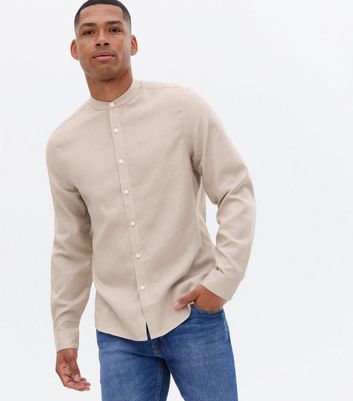 Stone Linen Blend Grandad Shirt