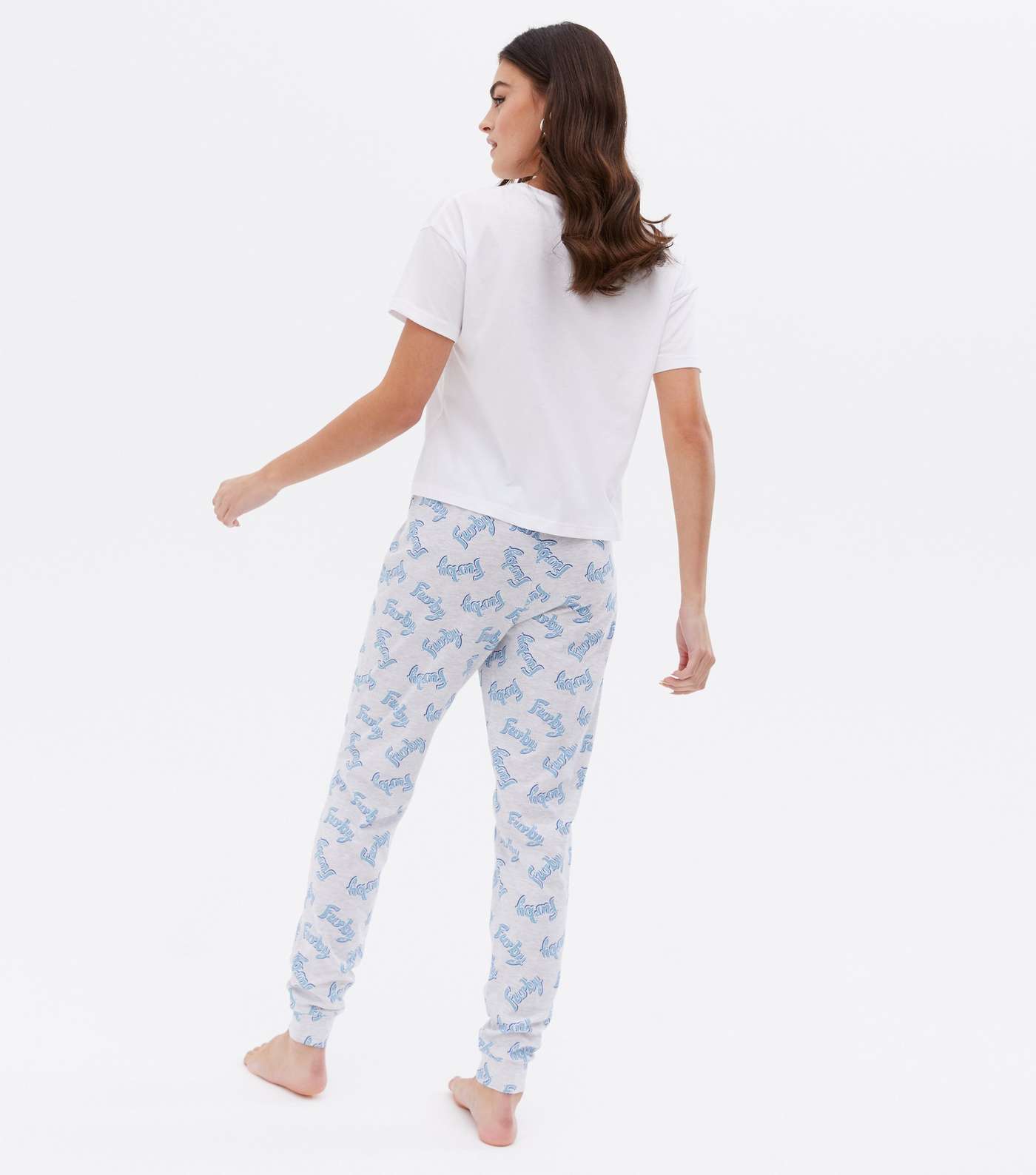White Jogger Pyjama Set with Furby Print Image 4