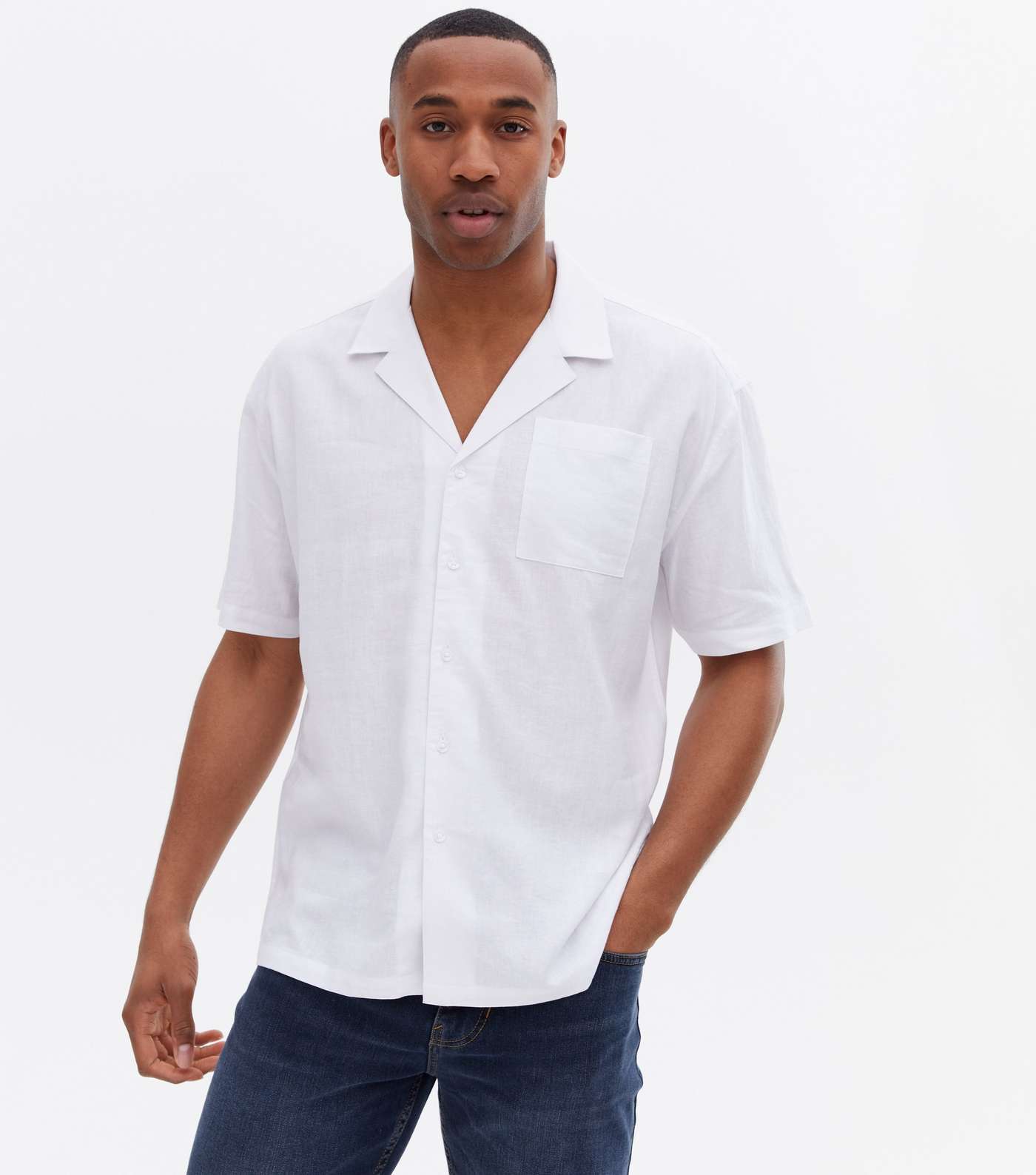 White Linen Blend Oversized Short Sleeve Shirt