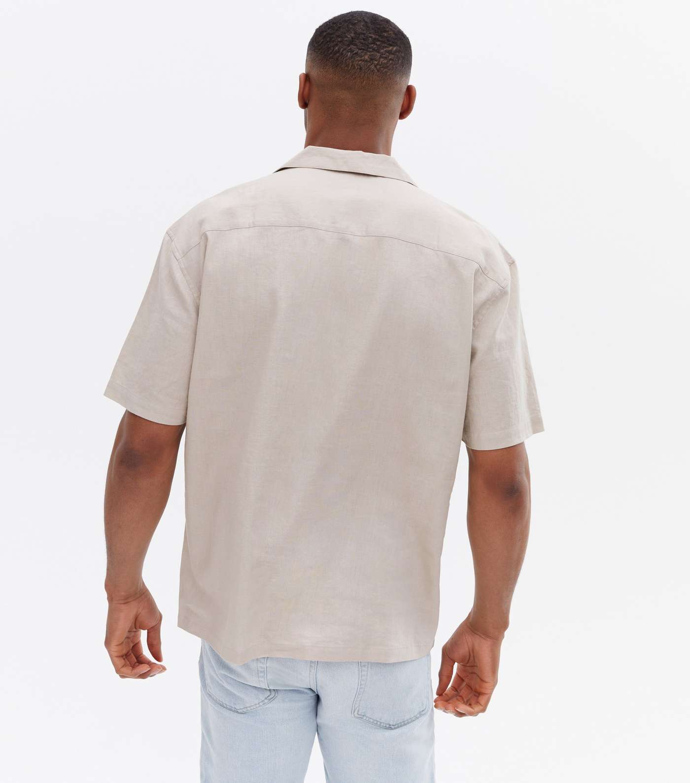 Stone Linen Blend Oversized Short Sleeve Shirt Image 4