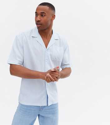Pale Blue Linen Blend Oversized Short Sleeve Shirt