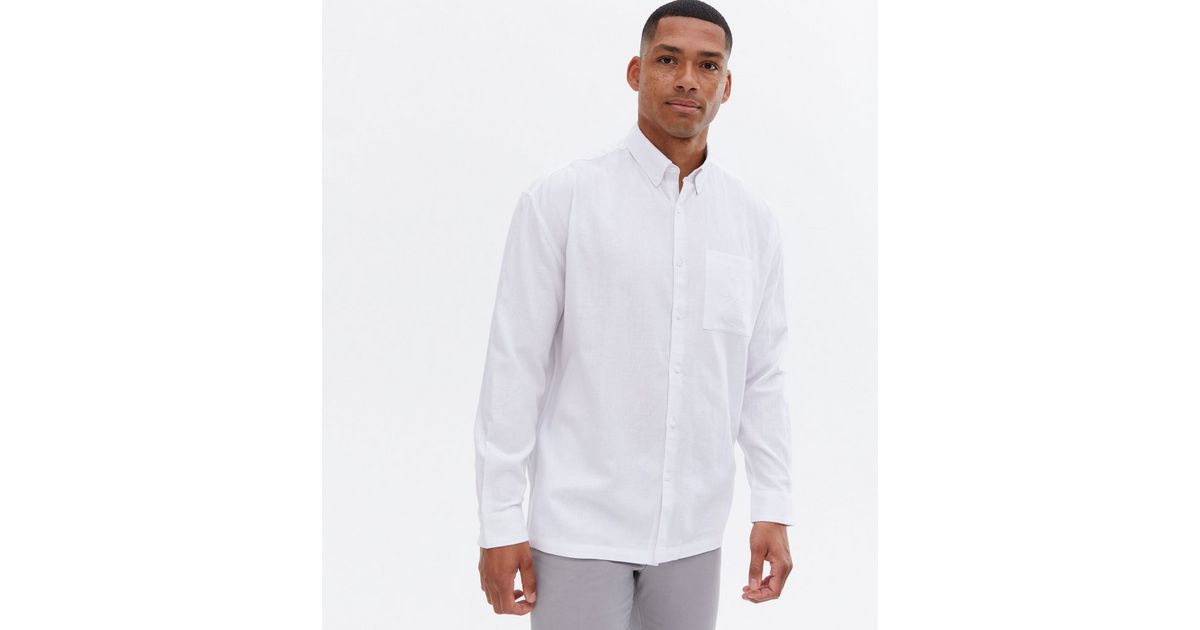 White Linen Blend Oversized Shirt 