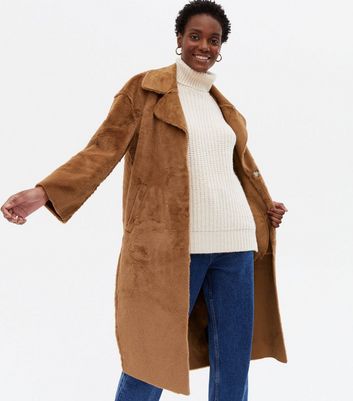 long brown faux fur coat