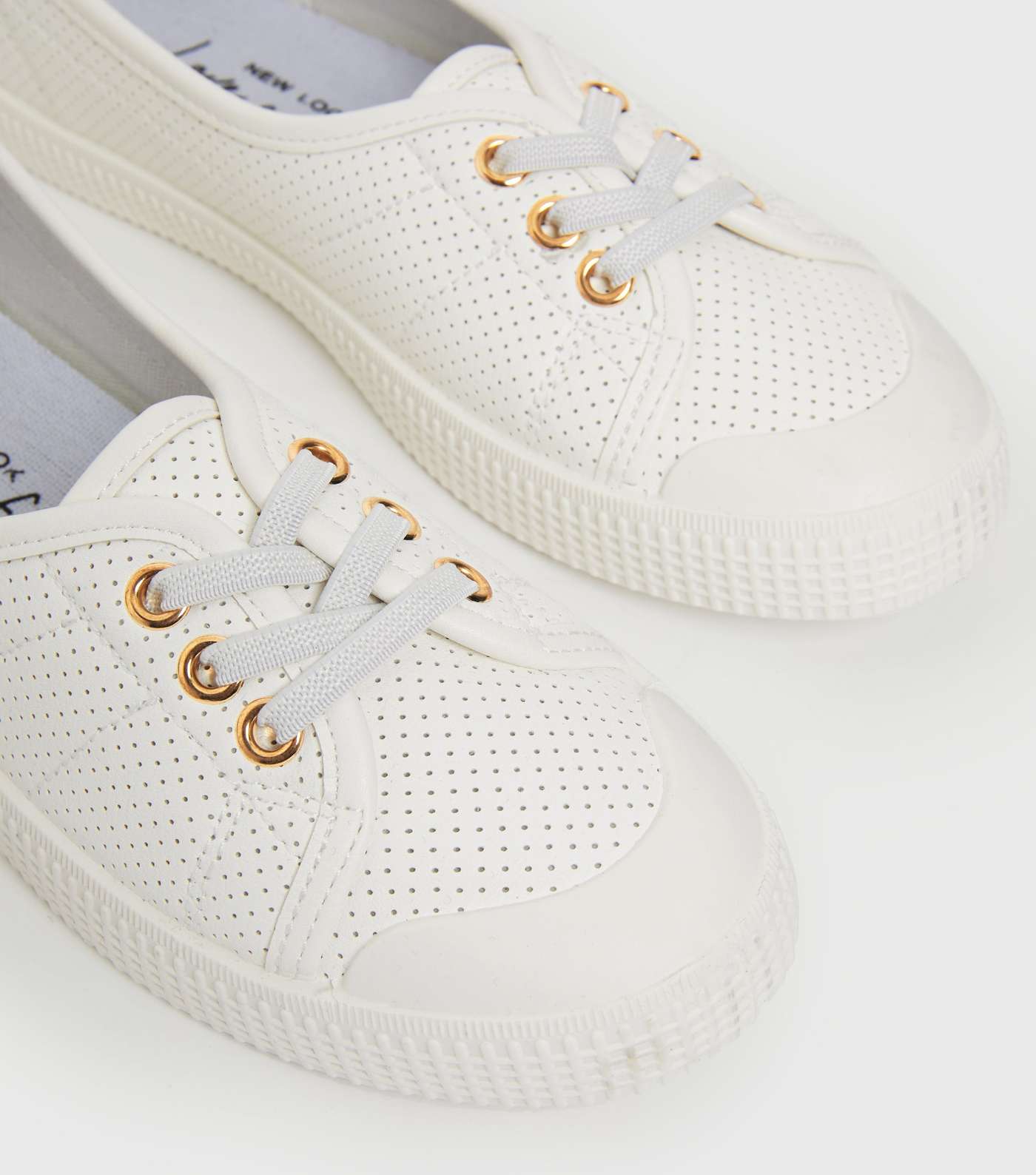 White Perforated Lace Up Trainers Image 4