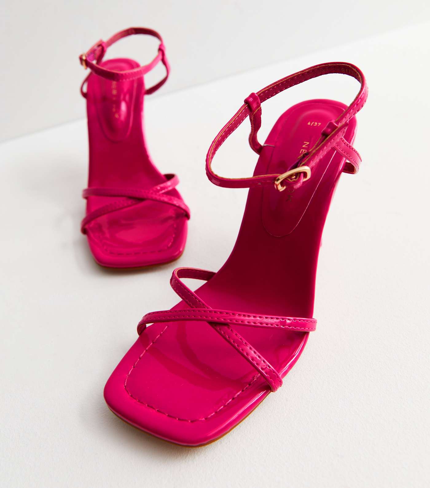 Bright Pink Patent Strappy Stiletto Heel Sandals