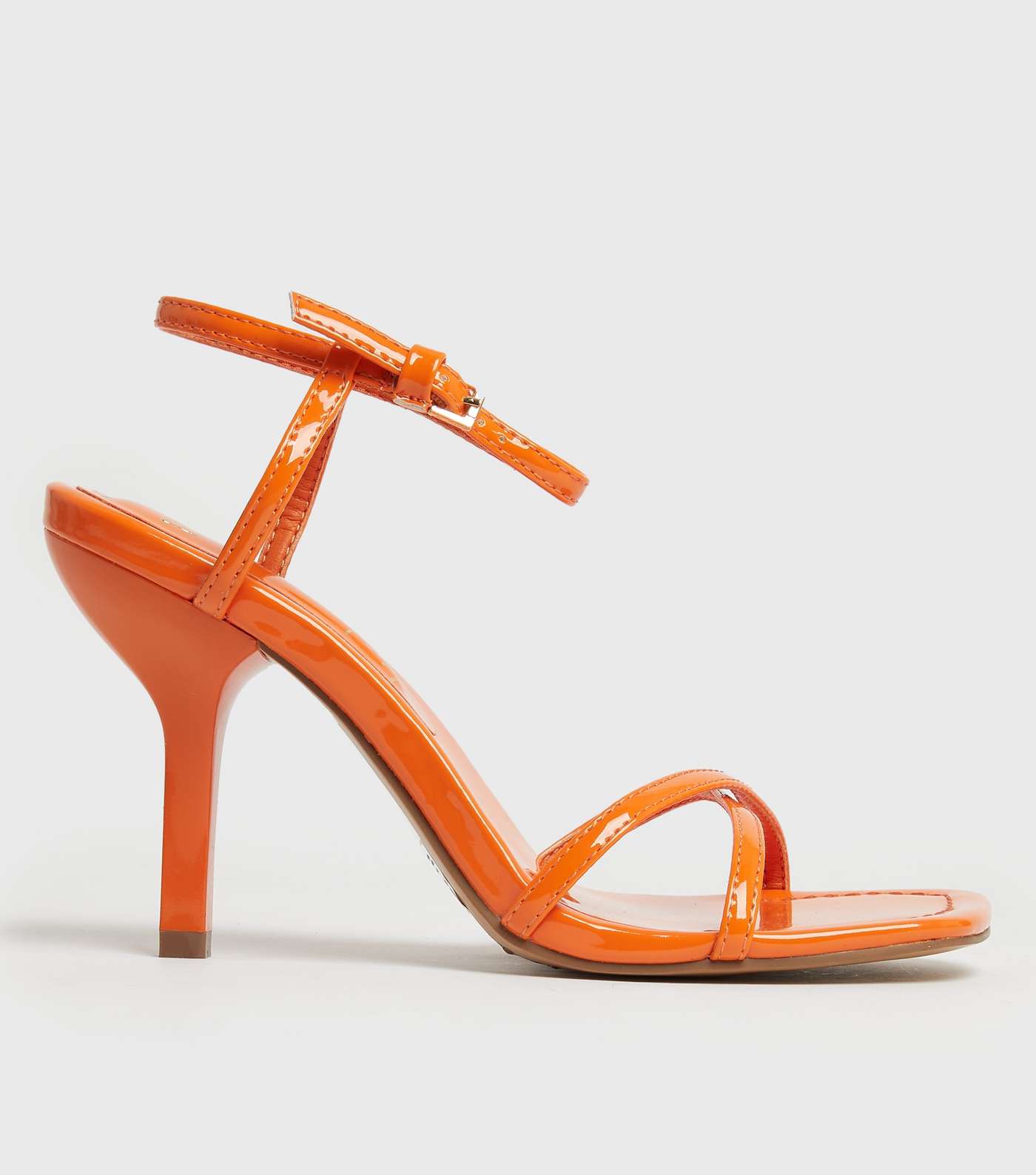 Bright Orange Patent Strappy Stiletto Heel Sandals
