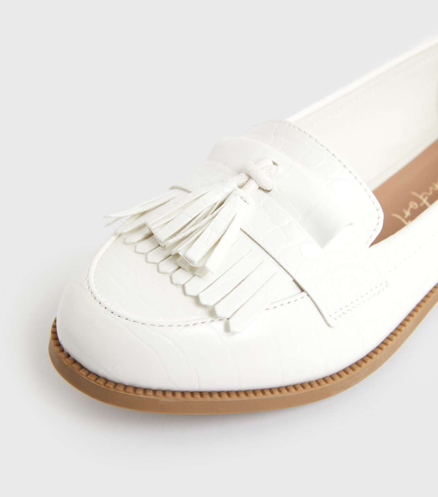 White Faux Croc Tassel Loafers Image 4