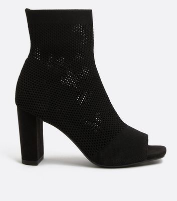 shop for Black Knit Peep Toe Block Heel Sandals New Look Vegan at Shopo