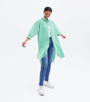 Click to view product details and reviews for Green Stripe Poplin Oversized Shirt New Look.