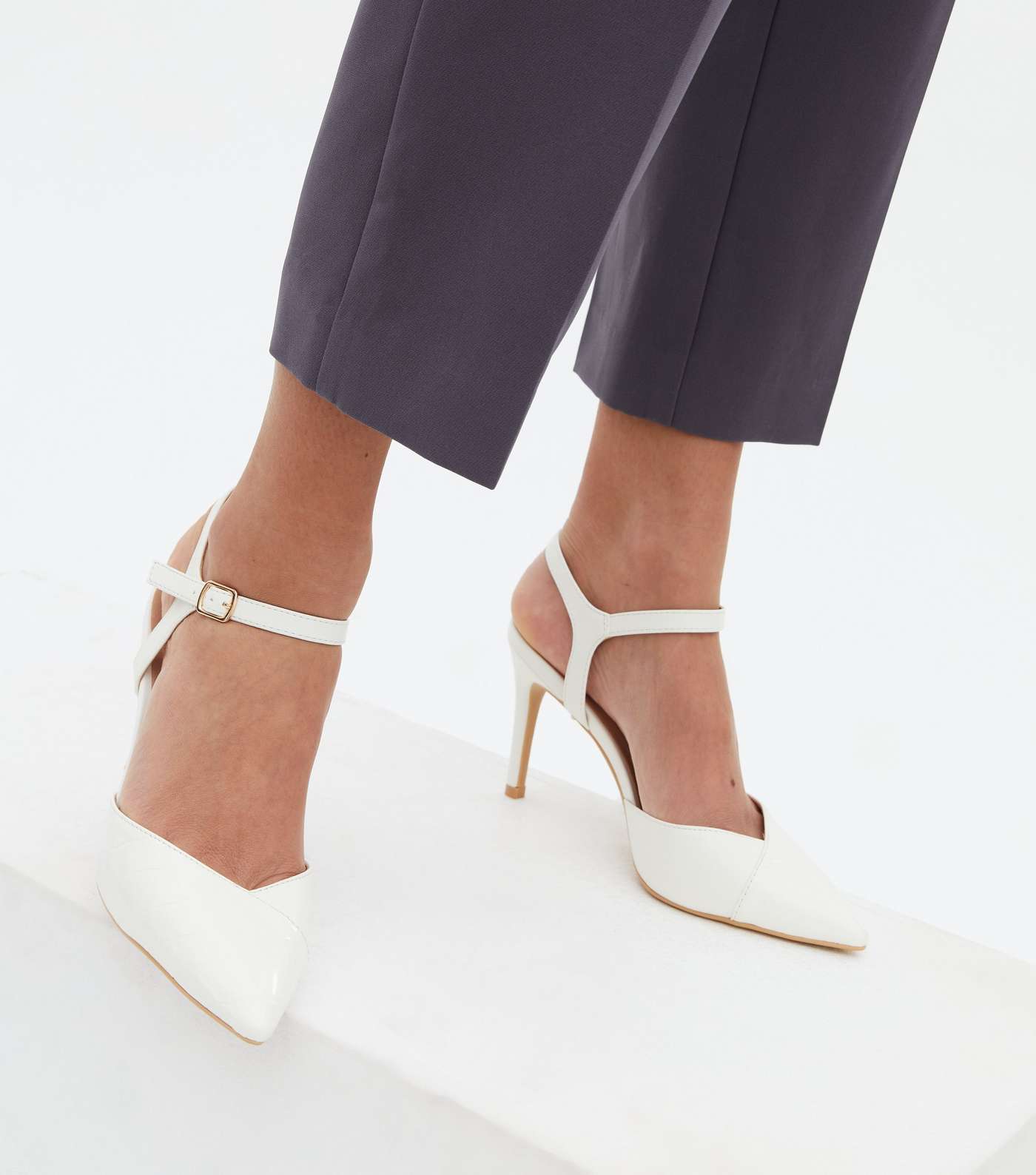 White Faux Croc Stiletto Heel Court Shoes Image 2