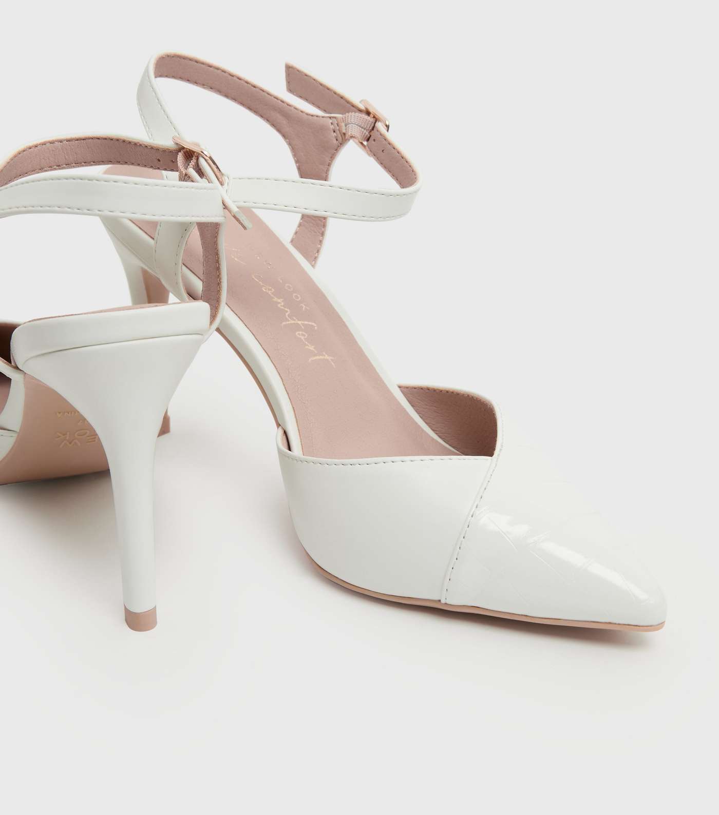 White Faux Croc Stiletto Heel Court Shoes Image 4