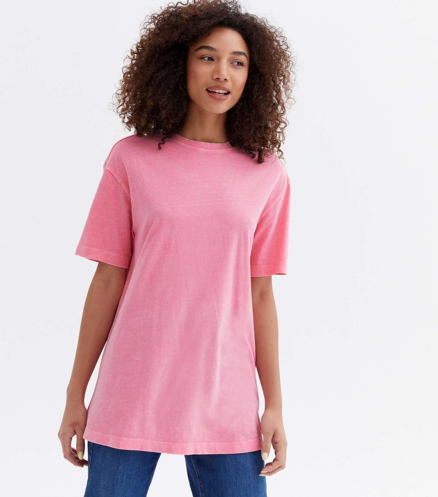 Bright Pink Acid Wash Oversized T-Shirt Image 3