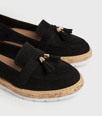Click to view product details and reviews for Black Suedette Tassel Cork Wedge Loafers New Look Vegan.