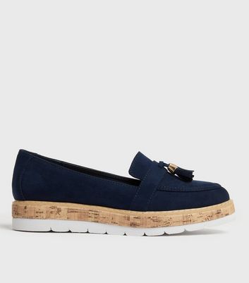 Click to view product details and reviews for Navy Suedette Tassel Cork Wedge Loafers New Look Vegan.