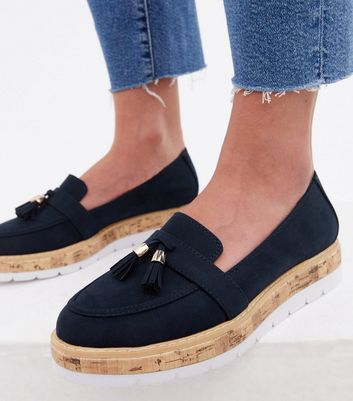 Navy sales wedge loafers