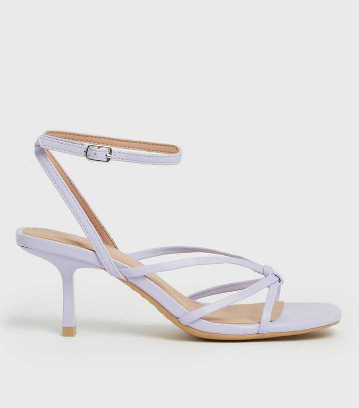 Lilac Strappy Square Toe Stiletto Heel Sandals