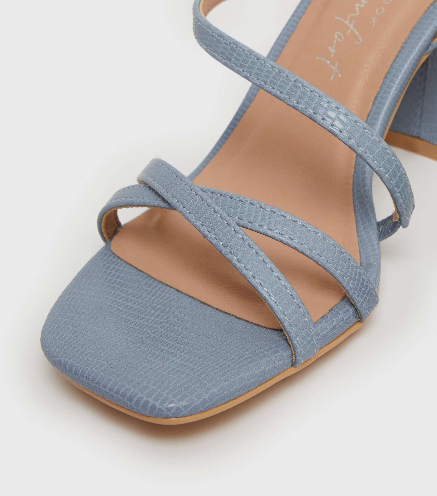 Pale Blue Faux Croc Strappy Flared Block Heel Sandals Image 4